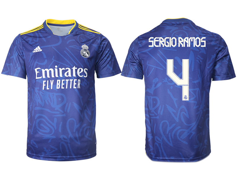 Men 2021-2022 Club Real Madrid away aaa version blue #4 Soccer Jersey